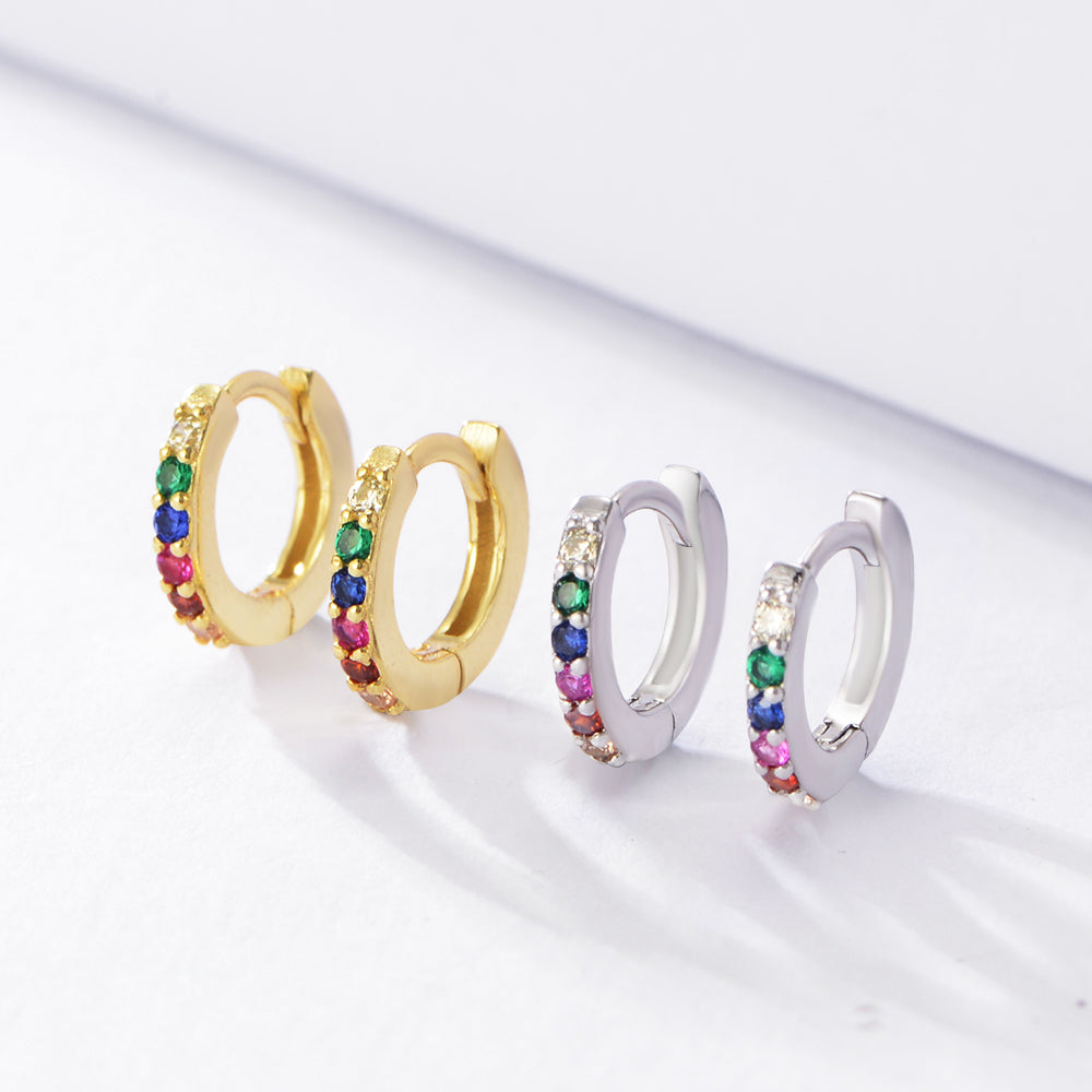 Rainbow Colorful Zircon Hoop Huggie Earrings
