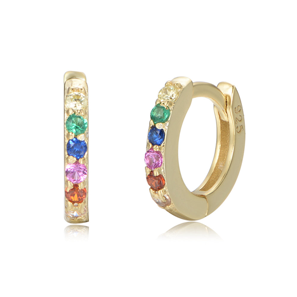 925 Sterling Silver Gold Plated Colorful Zircon Hoop Huggie Earrings