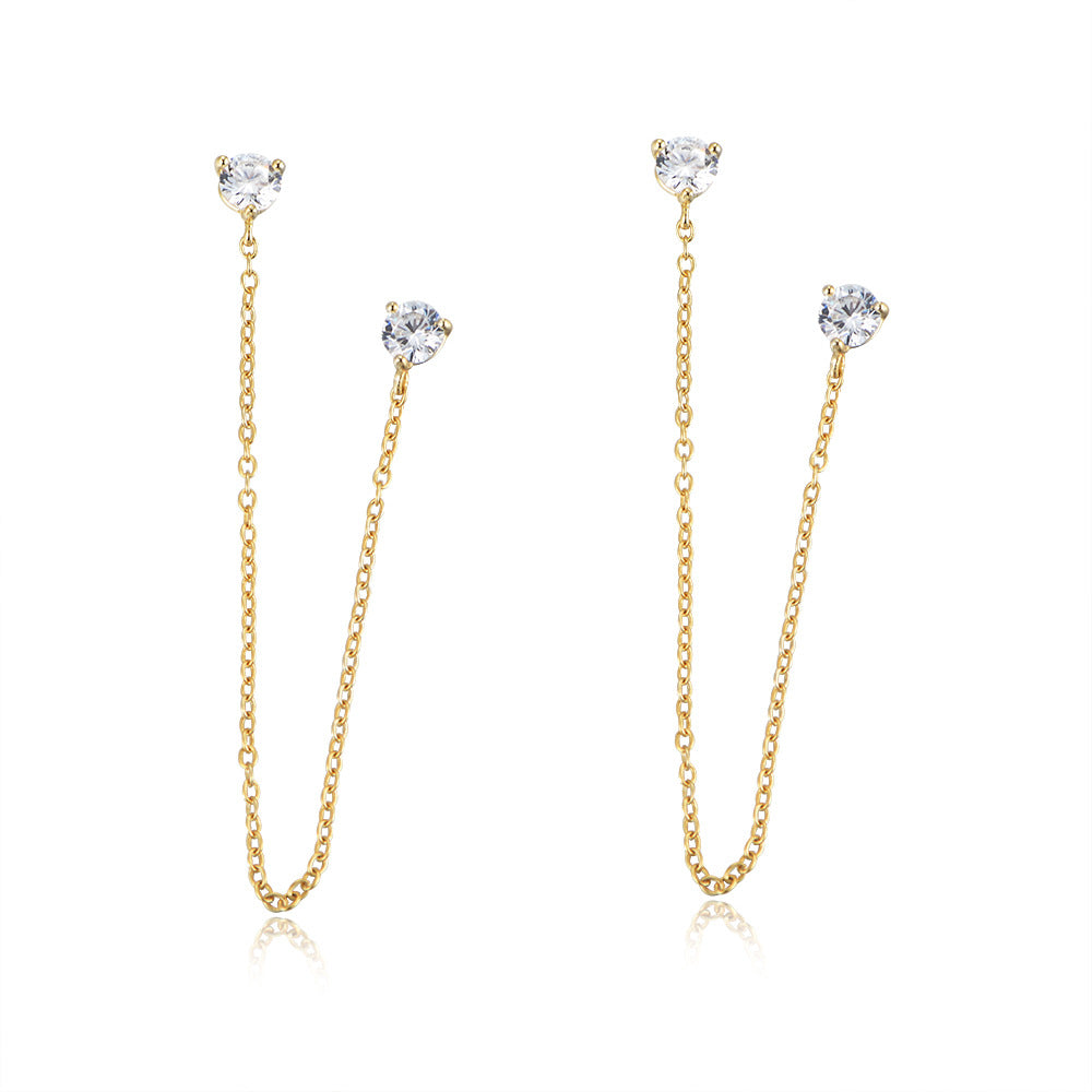 14K Gold Plated 925 Sterling Silver Zirconia Chain Earrings