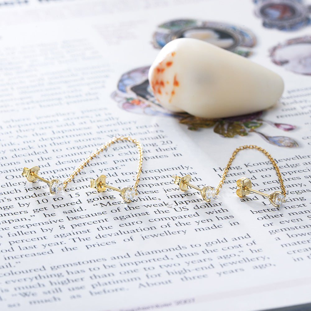 14K Gold Plated 925 Sterling Silver Zirconia Chain Earrings