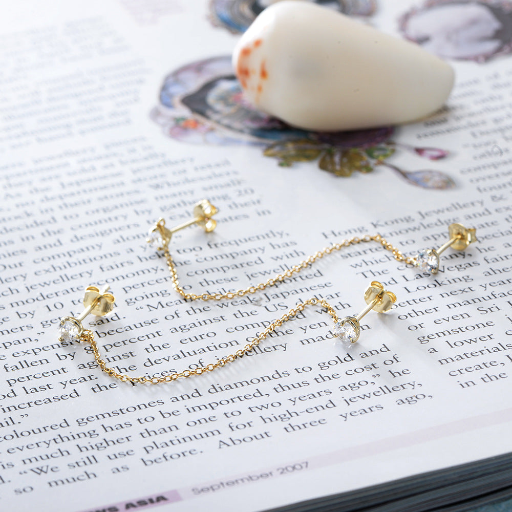 14K Gold Plated 925 Sterling Silver Zirconia Chain Earrings