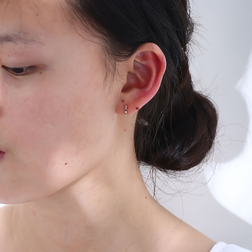 Color Cubic Zirconia Tiny Bar Earrings