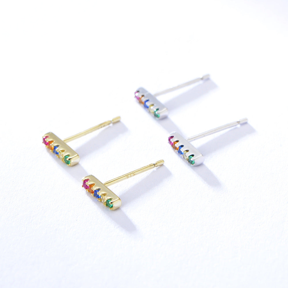 Color Cubic Zirconia Tiny Bar Earrings