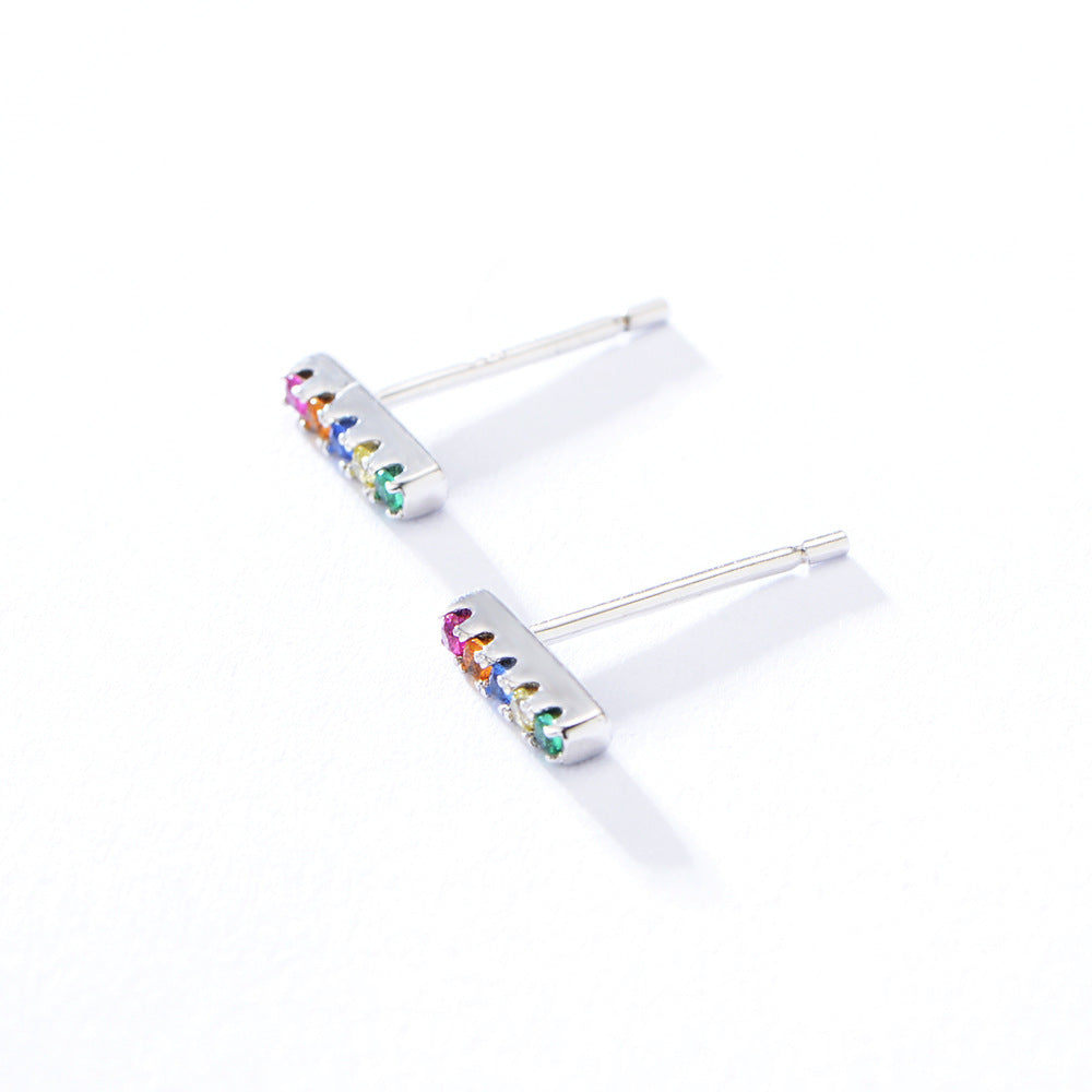 Color Cubic Zirconia Tiny Bar Earrings