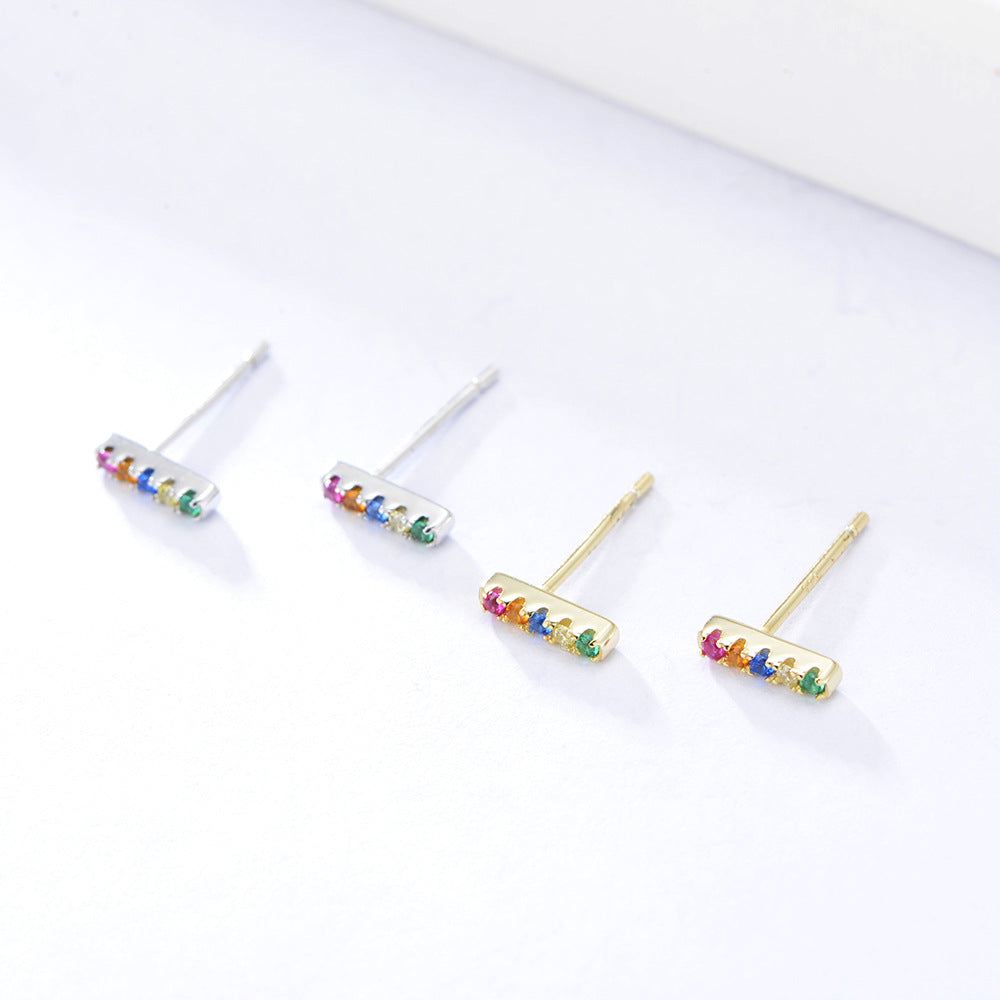 Color Cubic Zirconia Tiny Bar Earrings