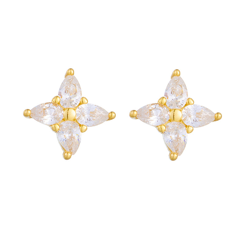 Delicate 925 Sterling Silver 14K Gold Plated Cubic Zirconia Mini Flower Earrings