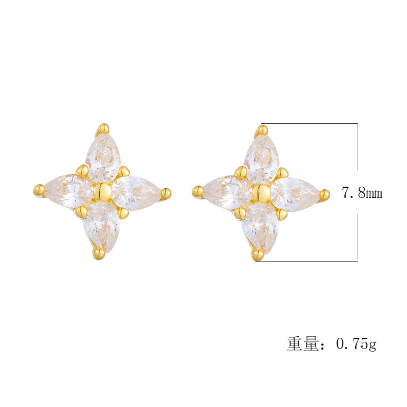 Delicate 925 Sterling Silver 14K Gold Plated Cubic Zirconia Mini Flower Earrings