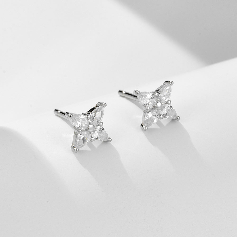 Delicate 925 Sterling Silver 14K Gold Plated Cubic Zirconia Mini Flower Earrings