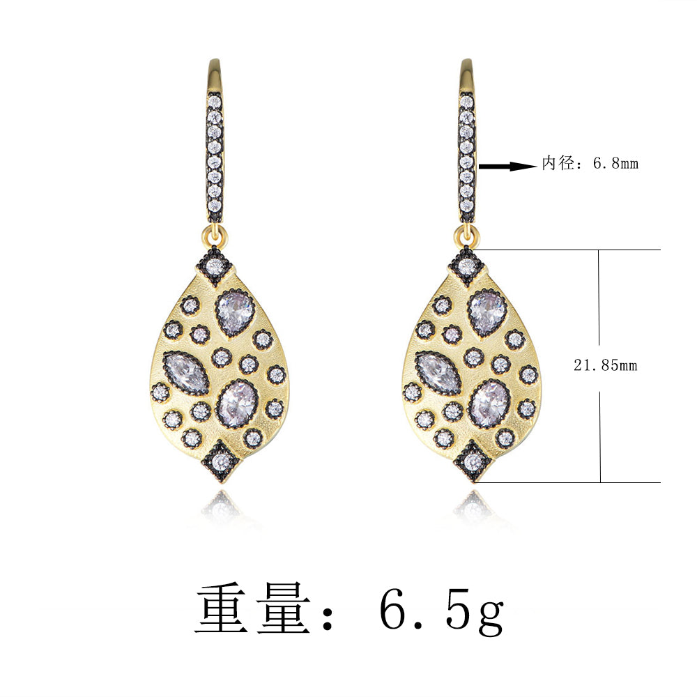 Classic S925 Sterling Silver Gold Plated Zircon Geometric Drop Earrings