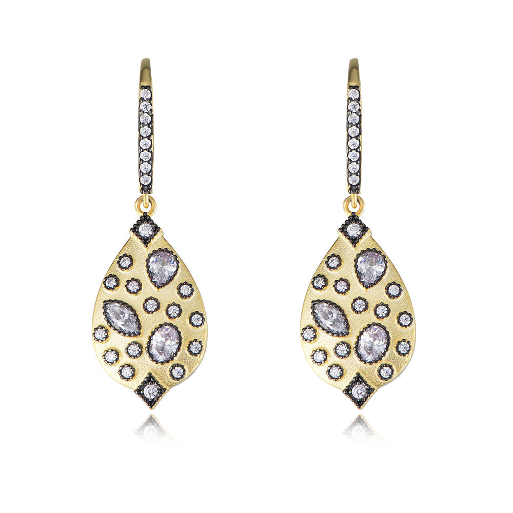 Classic S925 Sterling Silver Gold Plated Zircon Geometric Drop Earrings