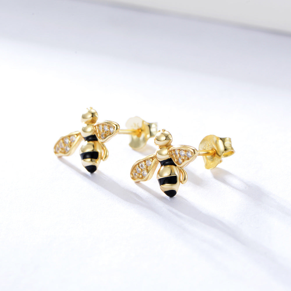 Zirconia Bee Enamel Stud Earrings
