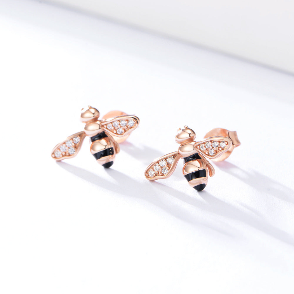 Zirconia Bee Enamel Stud Earrings