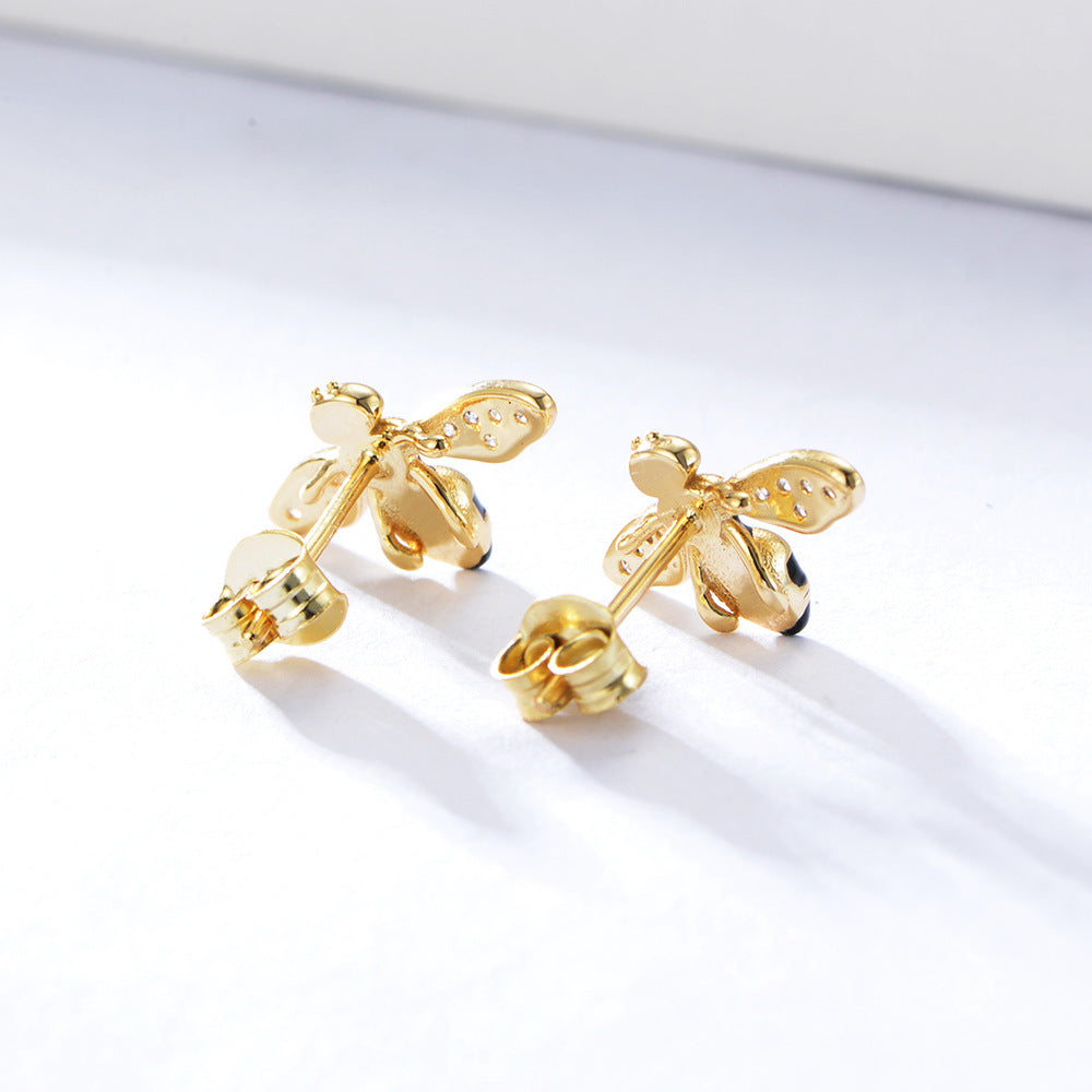 Zirconia Bee Enamel Stud Earrings