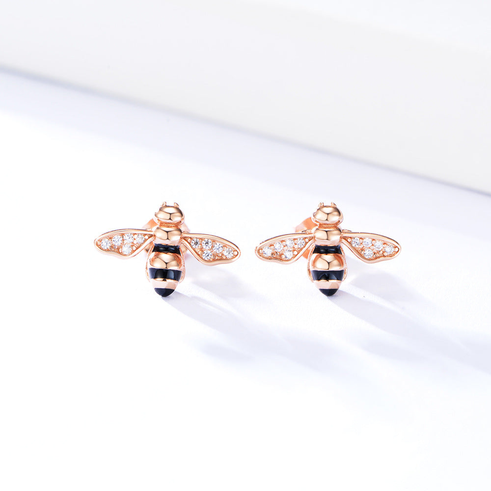 Zirconia Bee Enamel Stud Earrings