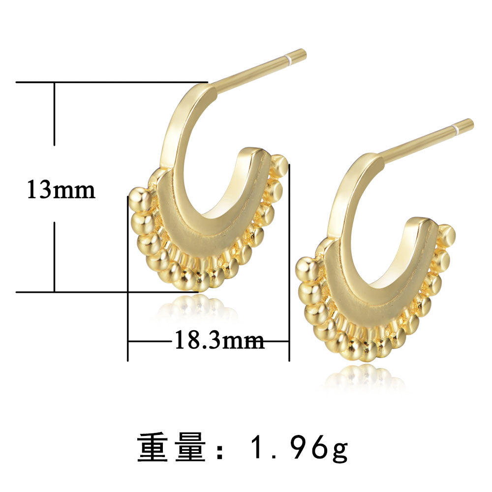 Fashion Gold Plated 925 Sterling Silver C Shaped Stud Earrings