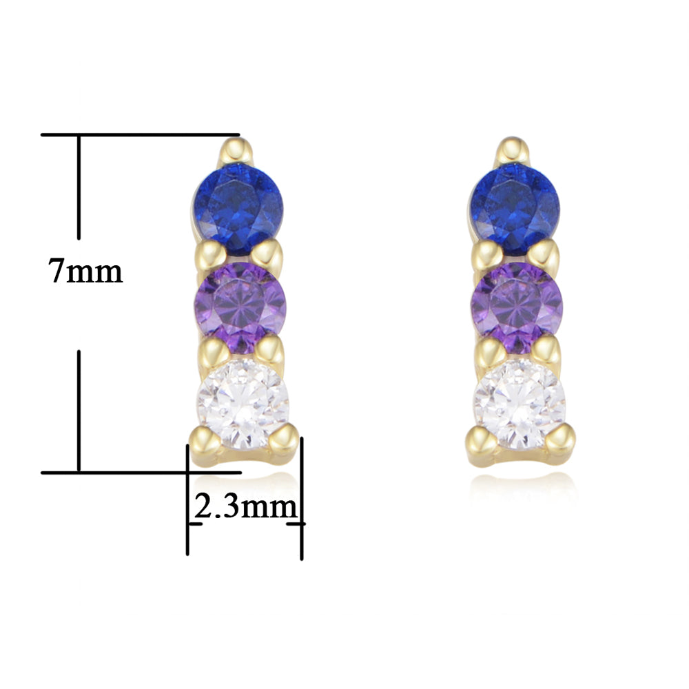 Minimalist Bar 925 Sterling Silver Colorful CZ Stud Earrings