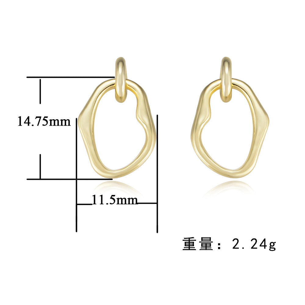 925 Sterling Silver Simple Irregular Hoop Charm Stud Earrings