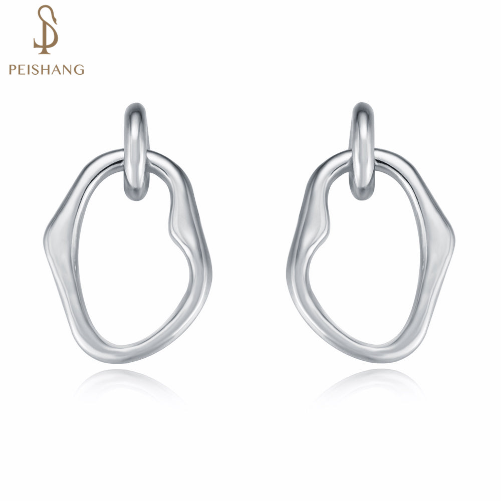 925 Sterling Silver Simple Irregular Hoop Charm Stud Earrings