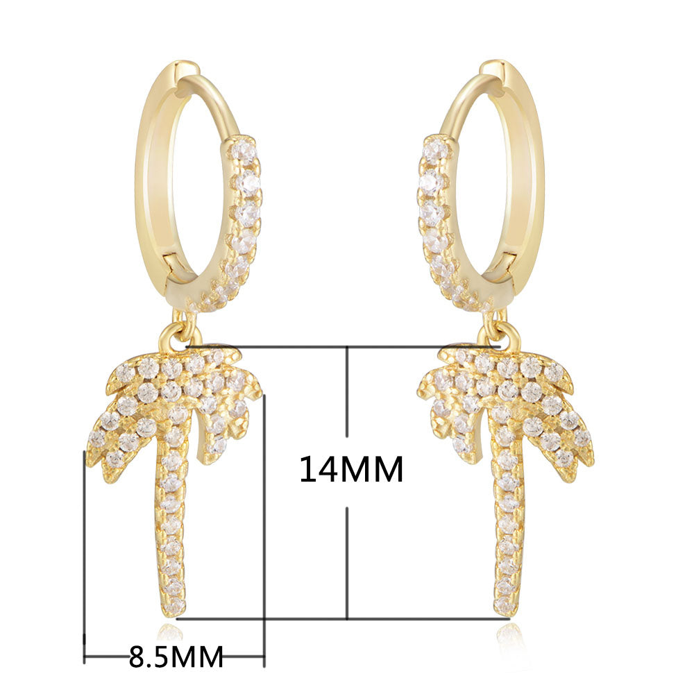 Fashion Jewelry 925 Sterling Silver Zircon Coconut Palm Tree Hoop Earring