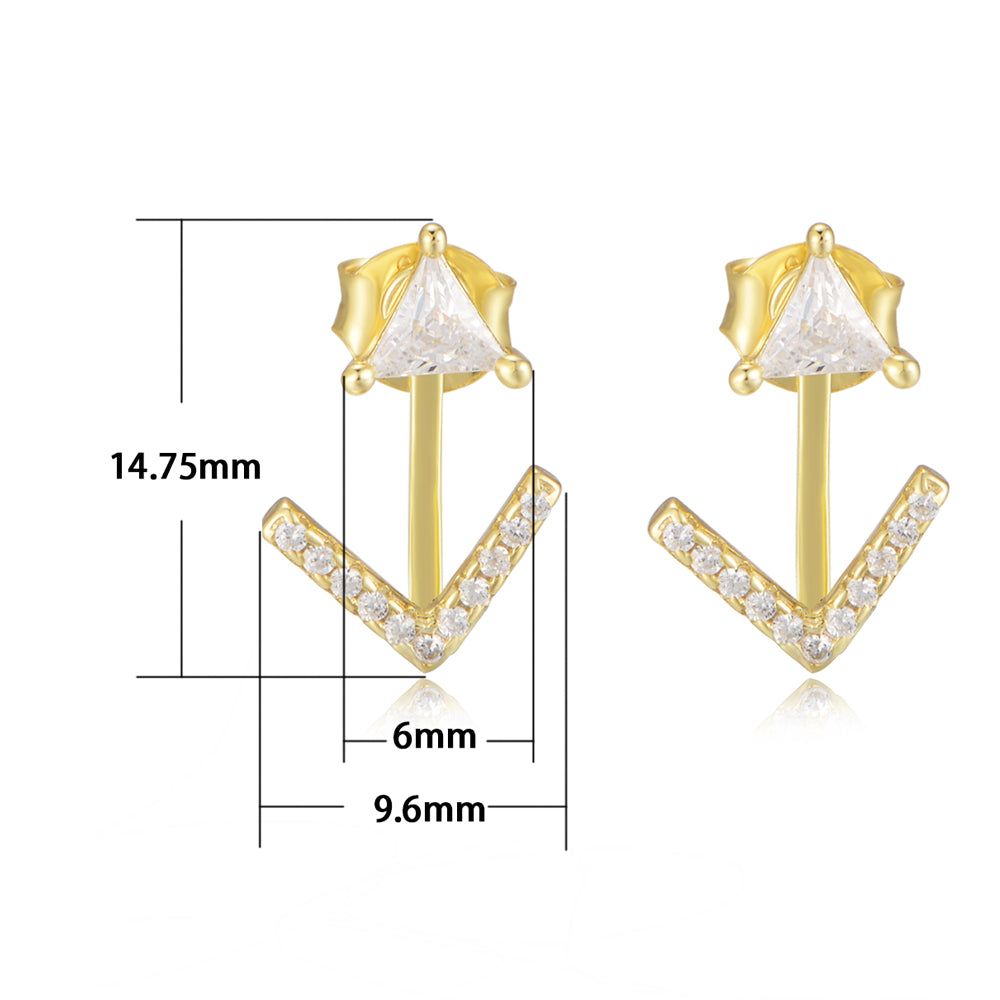 Fashion Jewellery 925 Sterling Silver Triangle Ear Jackets Geometric Zircon Earring