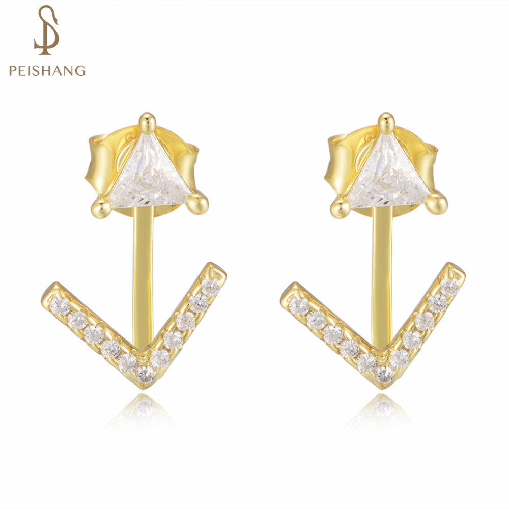 Fashion Jewellery 925 Sterling Silver Triangle Ear Jackets Geometric Zircon Earring