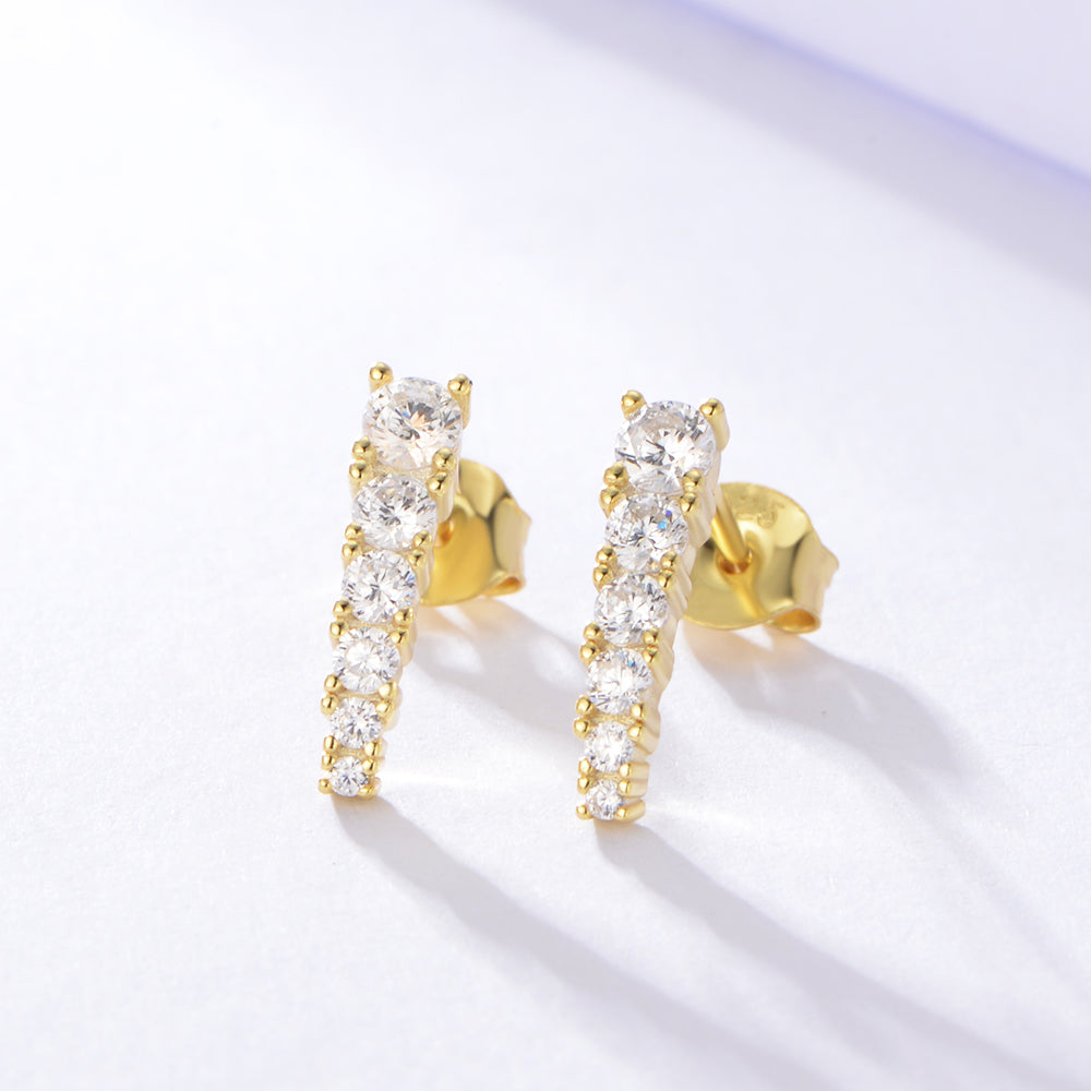 925 Sterling Silver Minimalist Cute Bar Shape Zircon Stud Earring