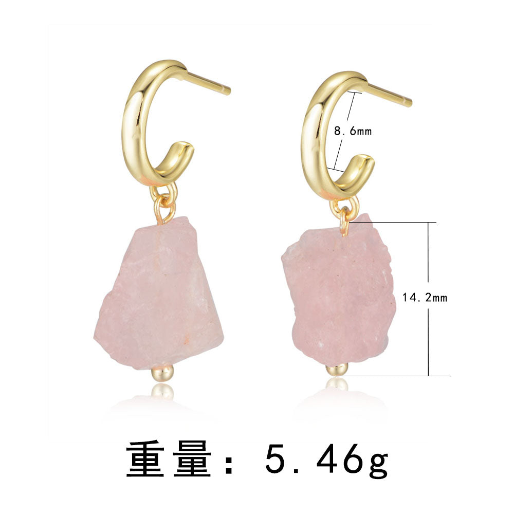 Fashion 925 Sterling Silver Natural Gemstone Rose Quartz Stud Earrings