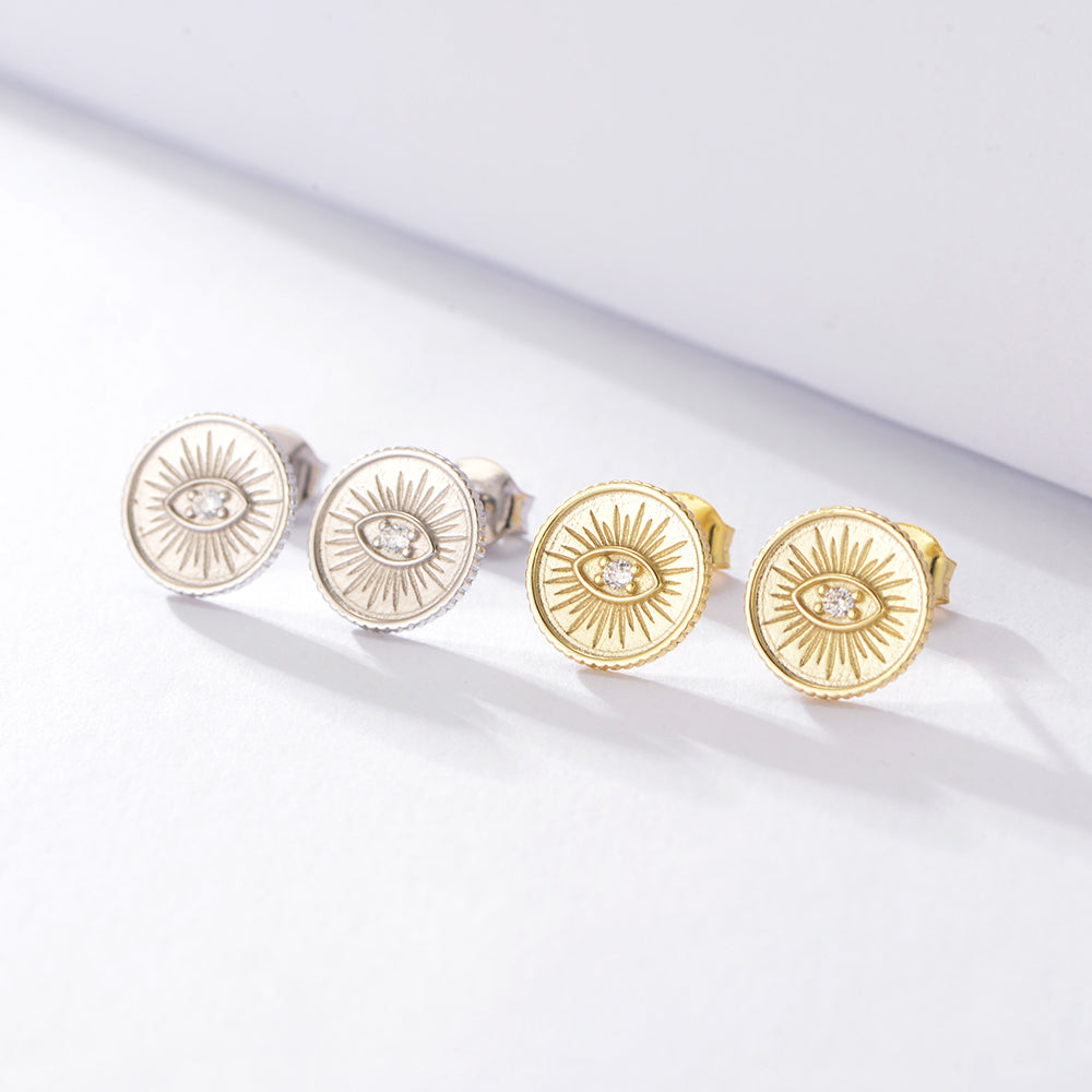 Fashion Clear Cubic Zircon Evil Eye Coin Stud Earrings