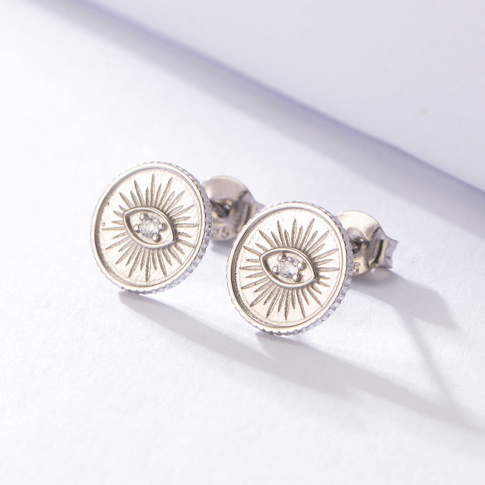 Fashion Clear Cubic Zircon Evil Eye Coin Stud Earrings