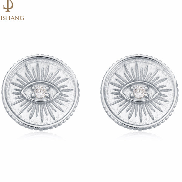 Fashion Clear Cubic Zircon Evil Eye Coin Stud Earrings