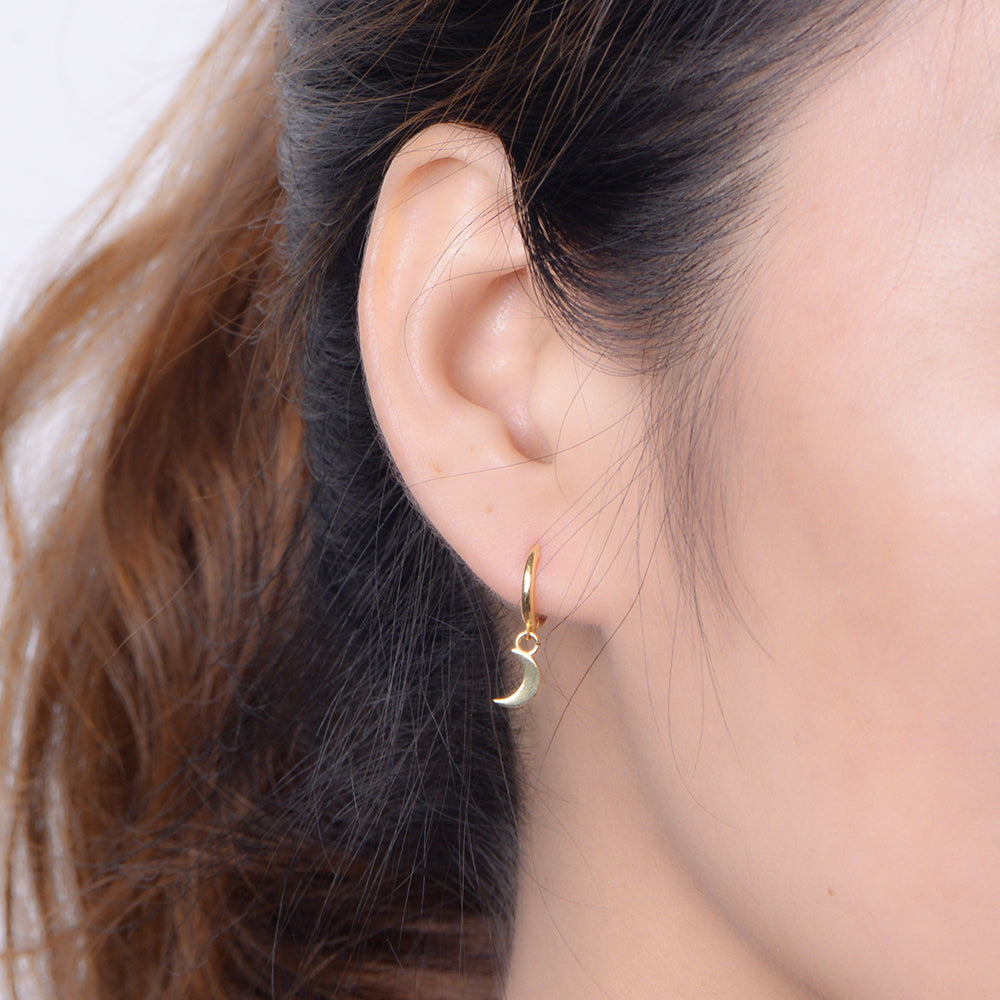 Simple Asymmetric Dangle Star Moon Mini Huggie Hoop Charm Earrings