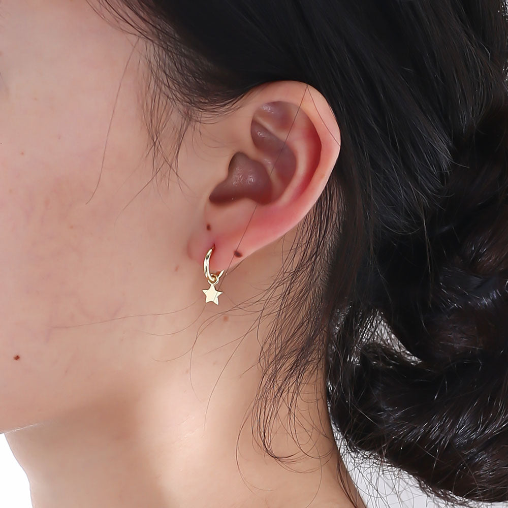 Simple Asymmetric Dangle Star Moon Mini Huggie Hoop Charm Earrings