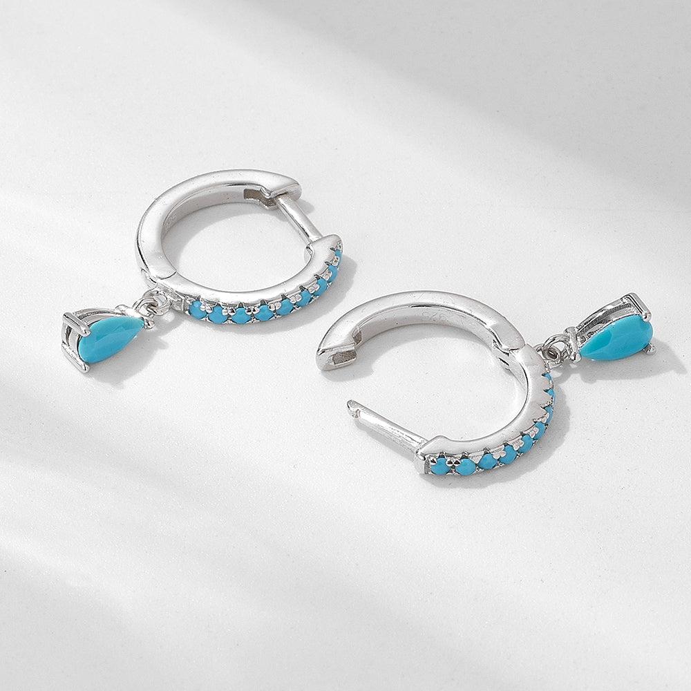 Fashion Vintage Women Turquoise Stone Dangle Hoop Earrings Jewelry