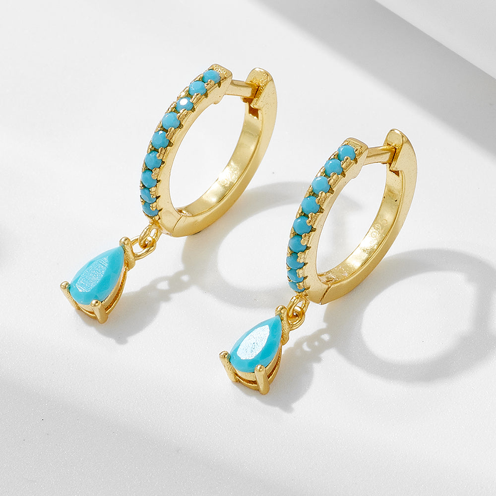 Fashion Vintage Women Turquoise Stone Dangle Hoop Earrings Jewelry