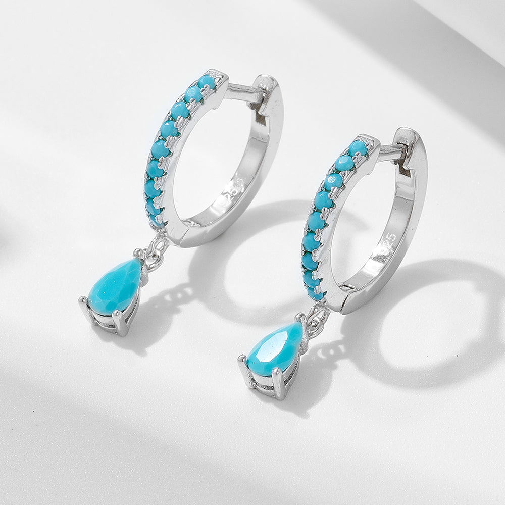 Fashion Vintage Women Turquoise Stone Dangle Hoop Earrings Jewelry