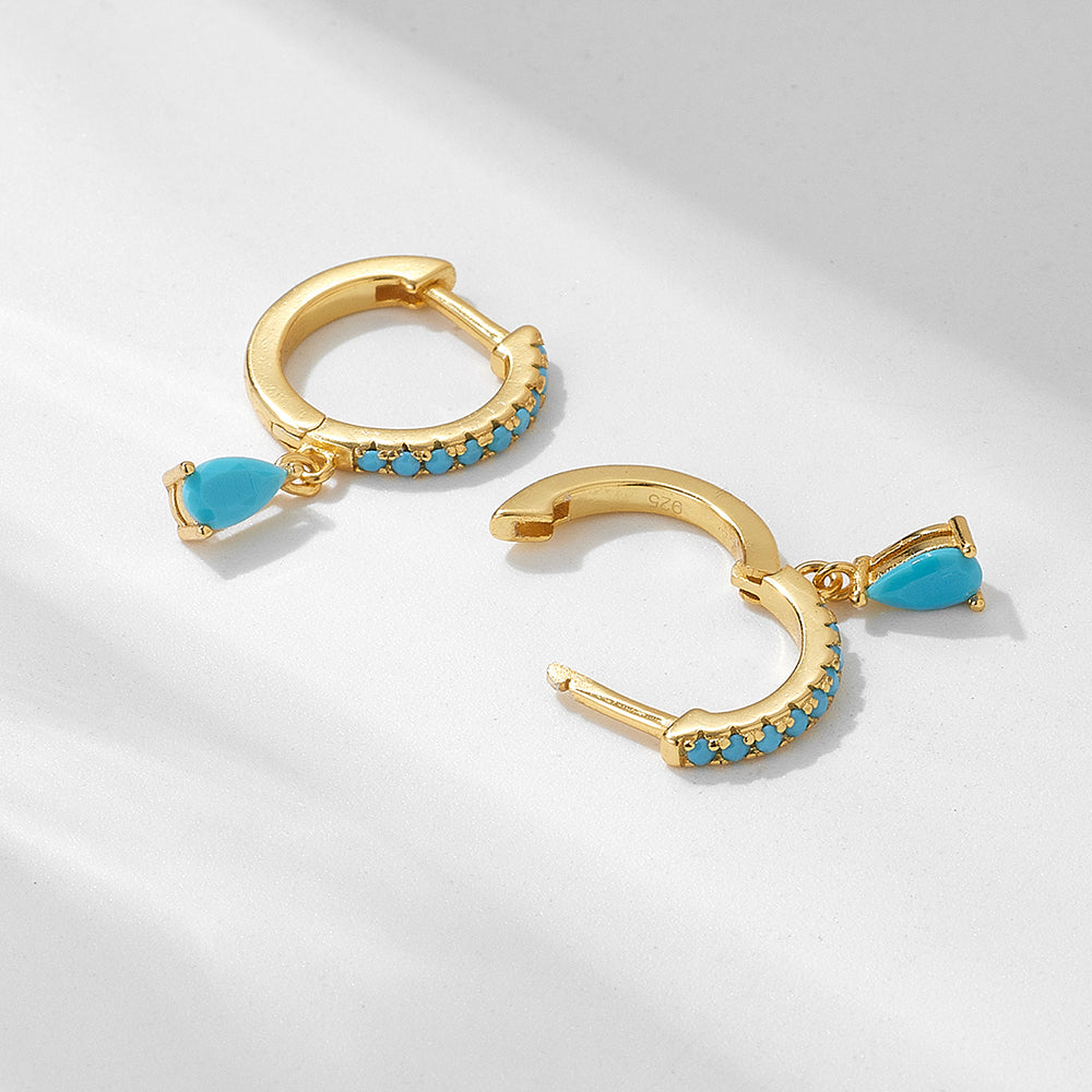Fashion Vintage Women Turquoise Stone Dangle Hoop Earrings Jewelry