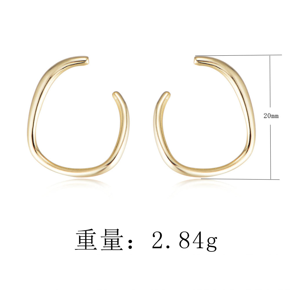 925 Sterling Silver Irregularity Hoop Stud Earrings