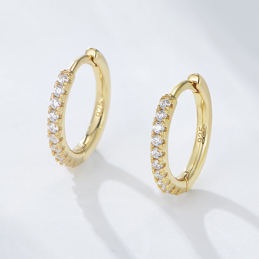 Fashion Jewelry Sterling Silver Gold Plated Cubic Zirconia Hoop Huggie Earrings