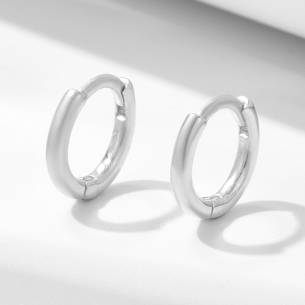 925 Sterling Silver High Polish Plain Color Hoop Huggie Earrings