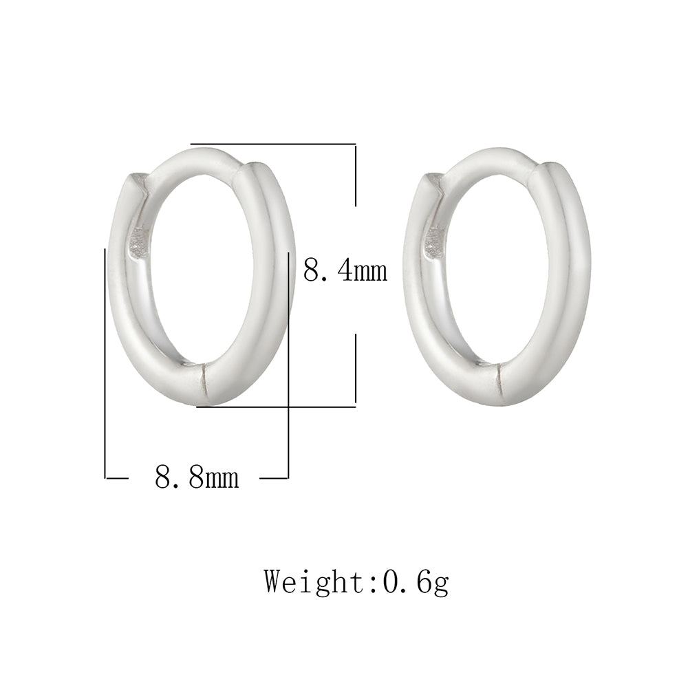 925 Sterling Silver High Polish Plain Color Hoop Huggie Earrings