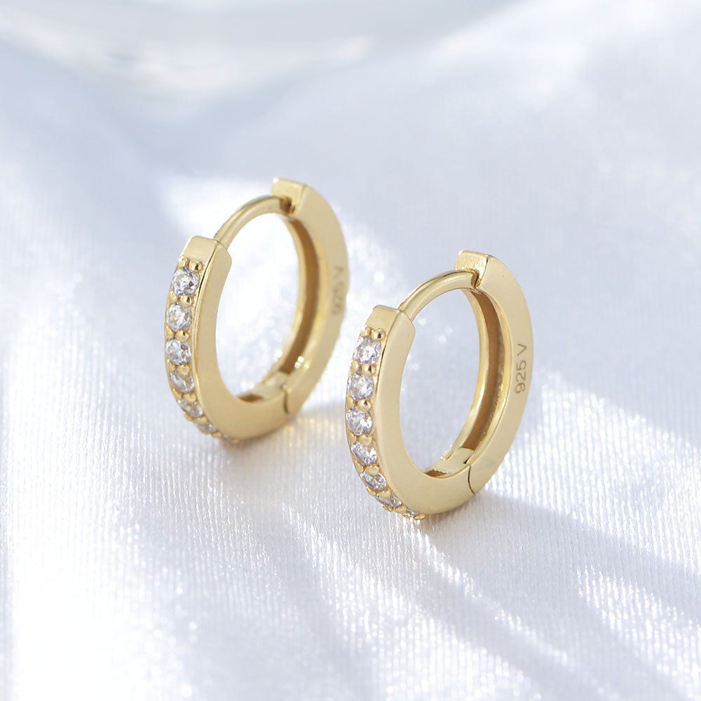 Simple Trendy Jewelry S925 Sterling Silver 14K 18K Gold Plated Zircon Huggie Earrings