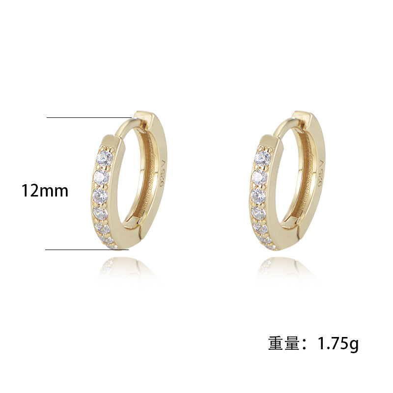 Simple Trendy Jewelry S925 Sterling Silver 14K 18K Gold Plated Zircon Huggie Earrings