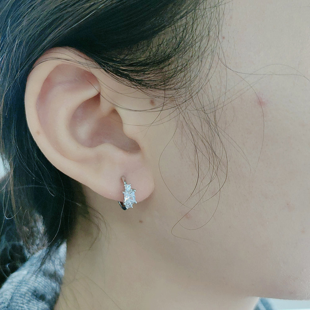 Simple C Shape 925 Sterling Silver Zircon Stud Earrings