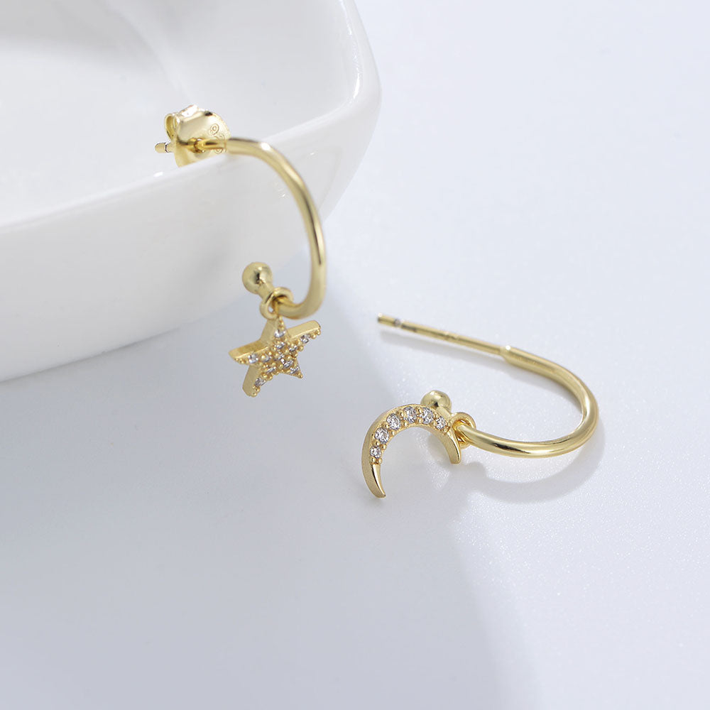 Fashion Gold Plated Jewelry Classic Moon Star Charm Stud Earrings