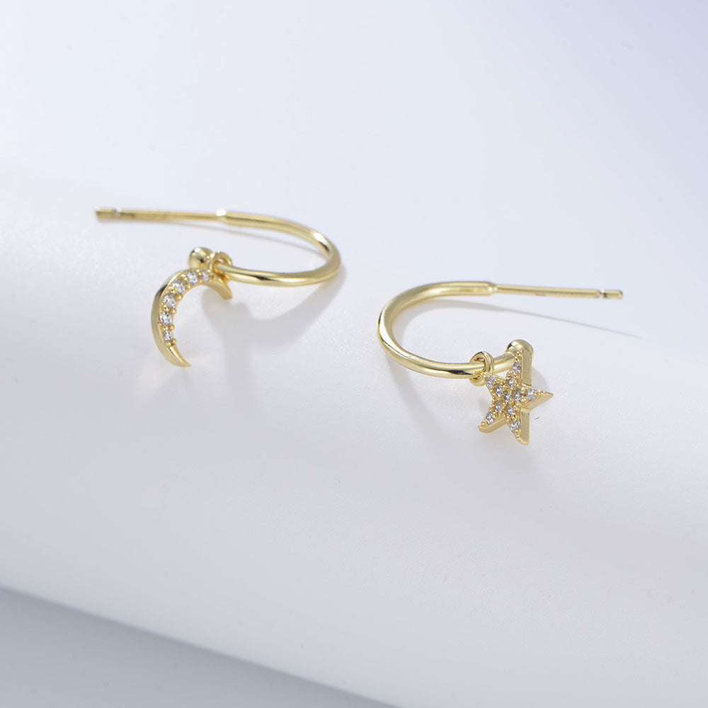 Fashion Gold Plated Jewelry Classic Moon Star Charm Stud Earrings