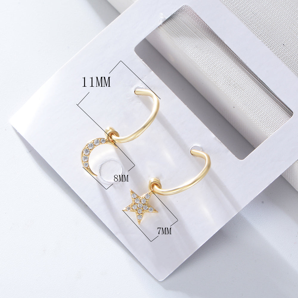 Fashion Gold Plated Jewelry Classic Moon Star Charm Stud Earrings