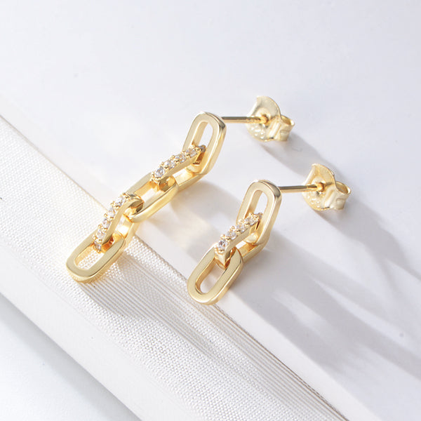 Trendy Jewelry CZ Diamond Chain Link Dangle Stud Earring
