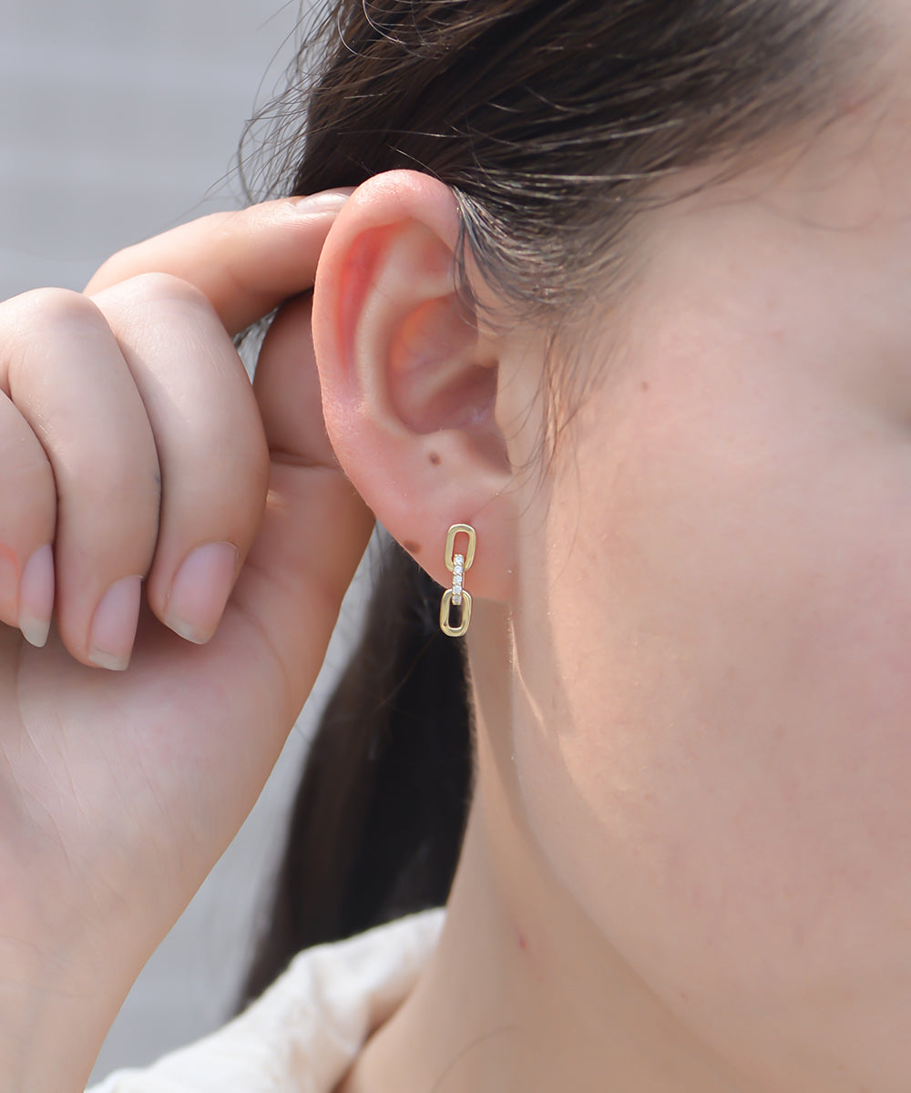 Trendy Jewelry CZ Diamond Chain Link Dangle Stud Earring