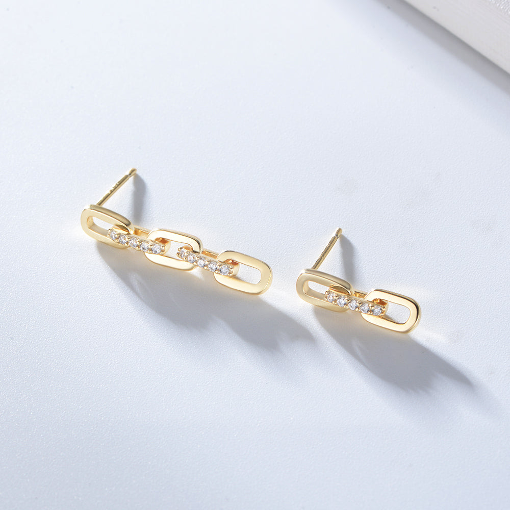 Trendy Jewelry CZ Diamond Chain Link Dangle Stud Earring