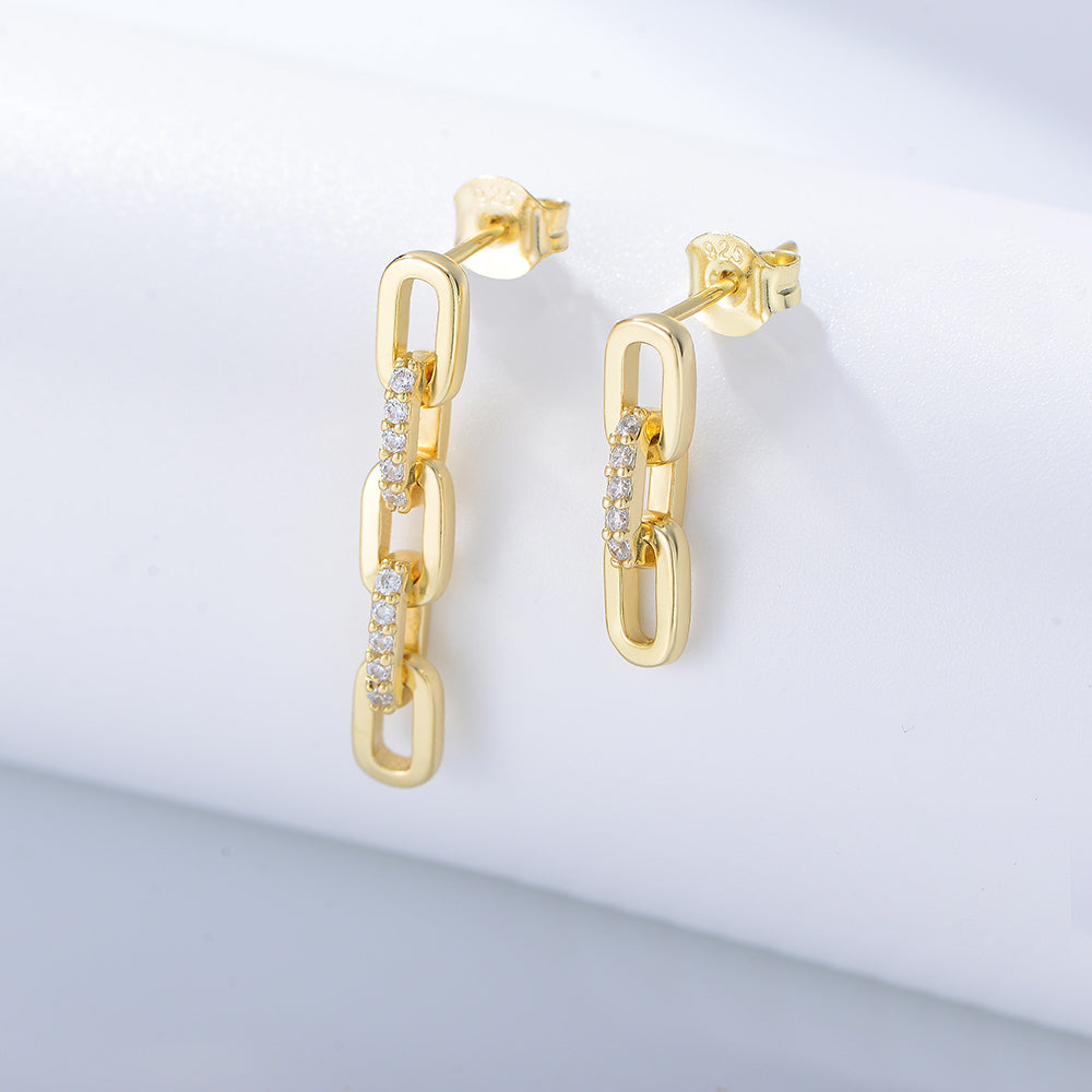 Trendy Jewelry CZ Diamond Chain Link Dangle Stud Earring